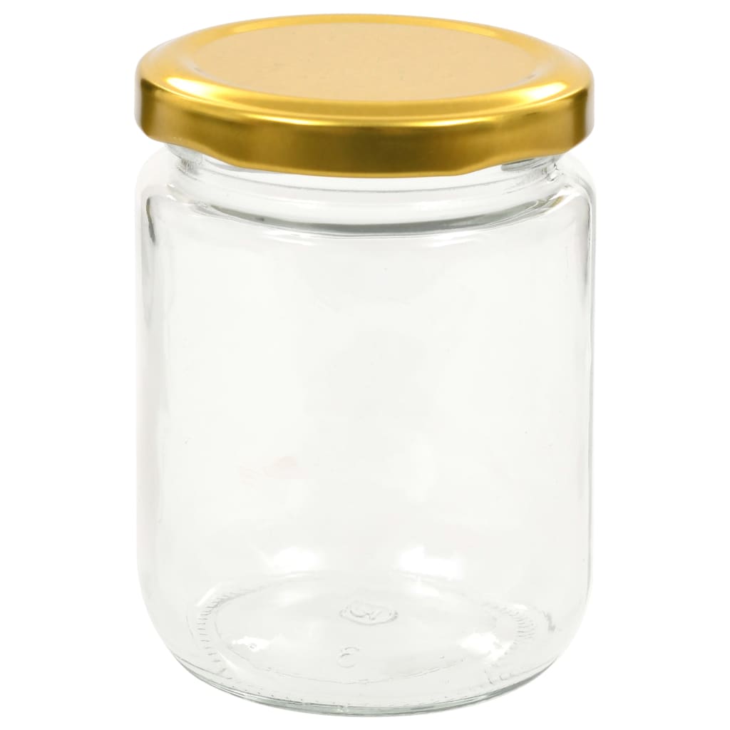 vidaXL Borcane din sticlă pentru gem, capac auriu, 48 buc., 230 ml vidaXL Borcane din sticlă pentru gem, capac auriu, 48 buc., 230 ml