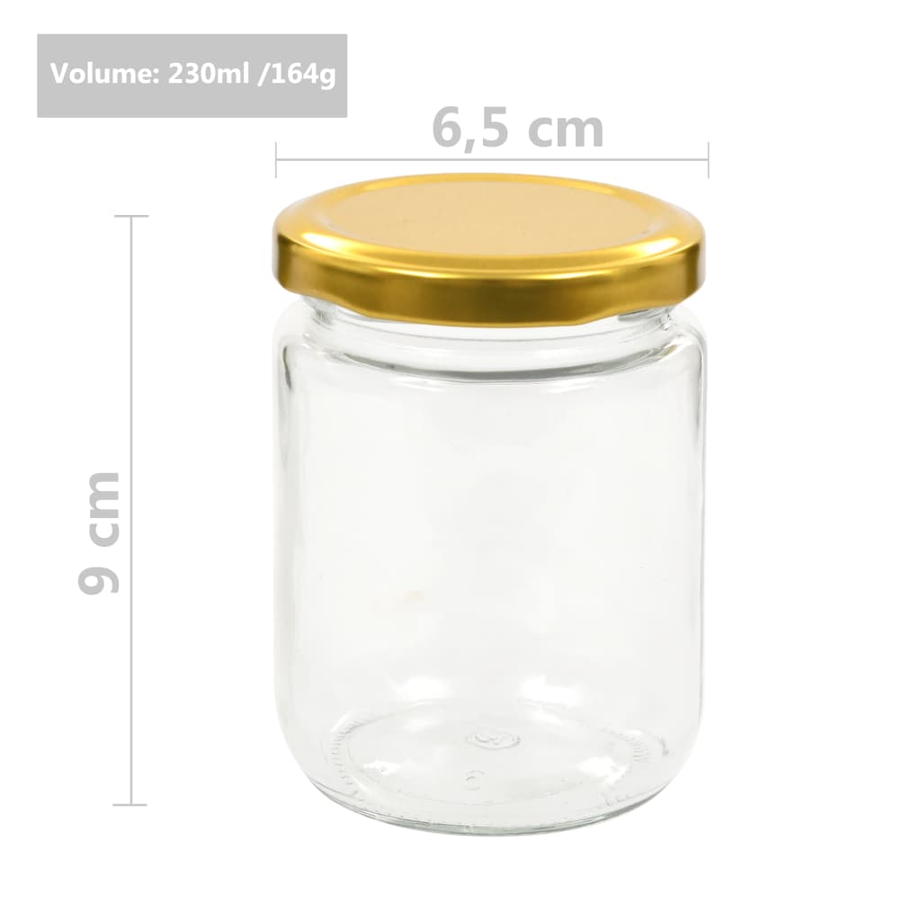 vidaXL Borcane din sticlă pentru gem, capac auriu, 48 buc., 230 ml vidaXL Borcane din sticlă pentru gem, capac auriu, 48 buc., 230 ml