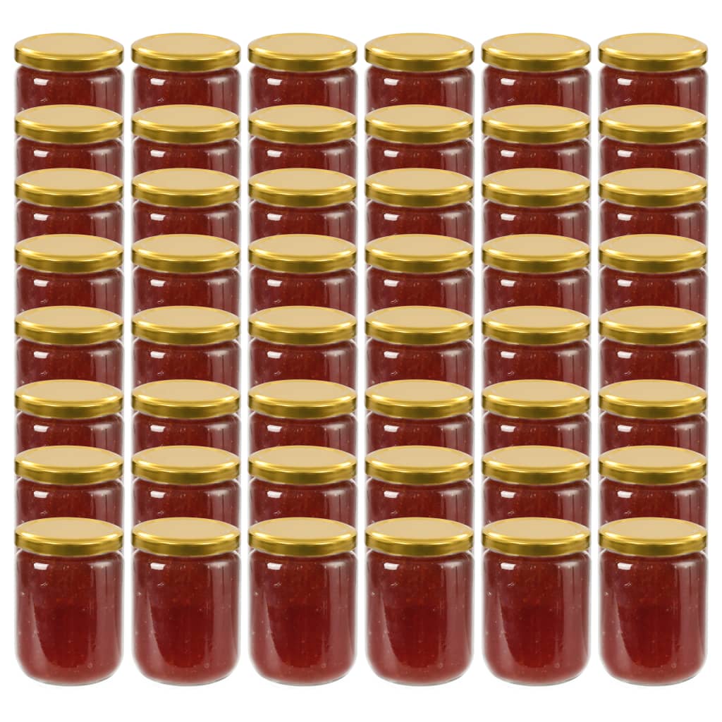 vidaXL Borcane din sticlă pentru gem, capac auriu, 48 buc., 230 ml vidaXL Borcane din sticlă pentru gem, capac auriu, 48 buc., 230 ml