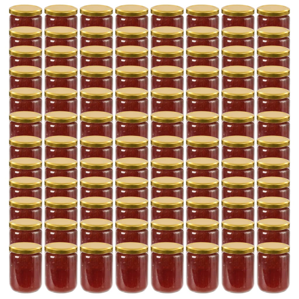 vidaXL Borcane din sticlă pentru gem, capace aurii, 96 buc., 230 ml vidaXL Borcane din sticlă pentru gem, capace aurii, 96 buc., 230 ml