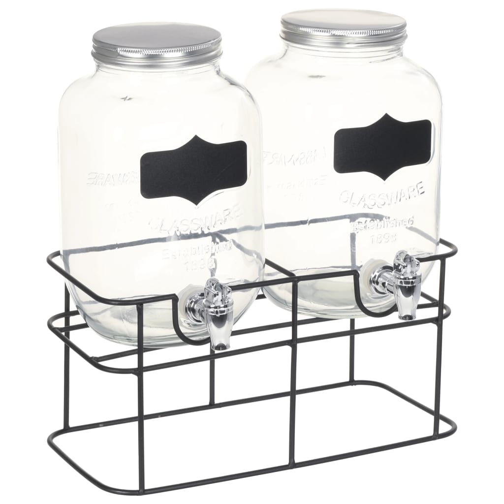 vidaXL Dozatoare de băuturi cu suport, 2 buc., 2 x 4 L, sticlă vidaXL Dozatoare de băuturi cu suport, 2 buc., 2 x 4 L, sticlă
