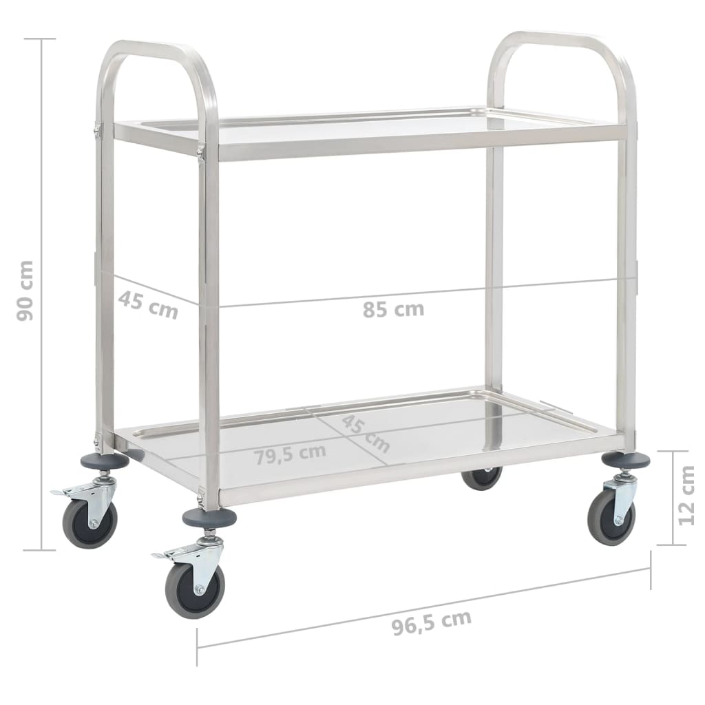 vidaXL Cărucior de bucătărie 2 niveluri 96,5x55x90 cm oțel inoxidabil vidaXL Cărucior de bucătărie 2 niveluri 96,5x55x90 cm oțel inoxidabil