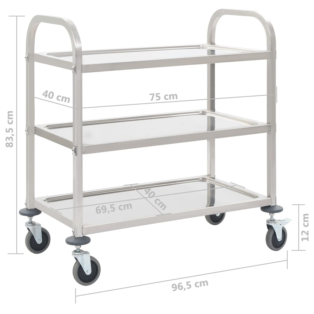 vidaXL Cărucior de bucătărie 3 niveluri 95x45x83,5 cm oțel inoxidabil vidaXL Cărucior de bucătărie 3 niveluri 95x45x83,5 cm oțel inoxidabil