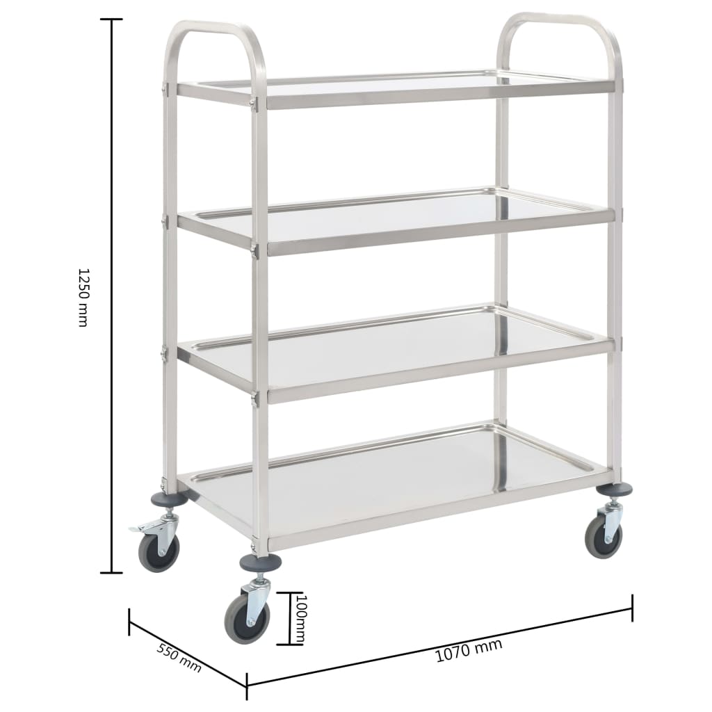 vidaXL Cărucior de bucătărie 4 niveluri 107x55x125 cm oțel inoxidabil vidaXL Cărucior de bucătărie 4 niveluri 107x55x125 cm oțel inoxidabil