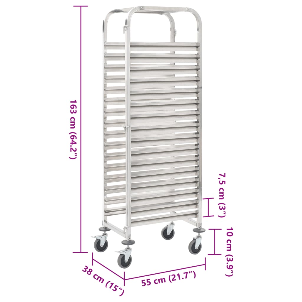 vidaXL Cărucior bucătărie pentru 16 tăvi, 38x55x163cm, oțel inoxidabil vidaXL Cărucior bucătărie pentru 16 tăvi, 38x55x163cm, oțel inoxidabil