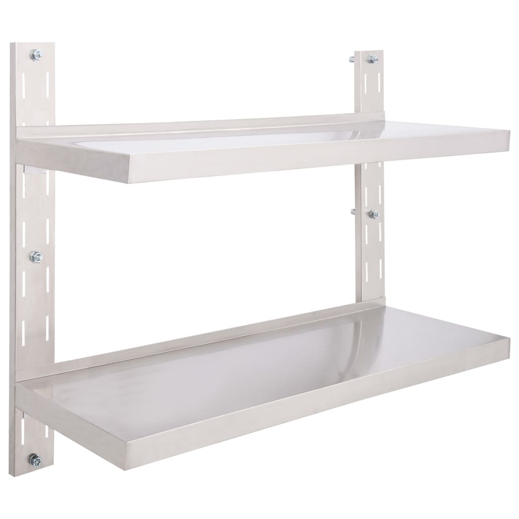 vidaXL Etajeră de perete cu două rafturi, 100 x 30 cm, oțel inoxidabil
