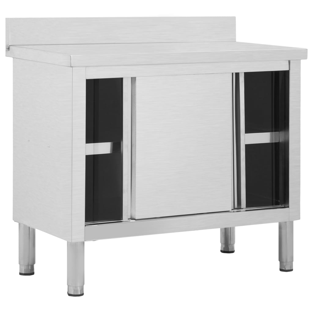 vidaXL Masă de lucru cu uși glisante 100x50x(95-97)cm oțel inoxidabil vidaXL Masă de lucru cu uși glisante 100x50x(95-97)cm oțel inoxidabil