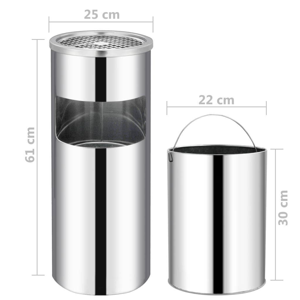 vidaXL Coș de gunoi cu scrumieră, pentru hotel, oțel inoxidabil, 30 L vidaXL Coș de gunoi cu scrumieră, pentru hotel, oțel inoxidabil, 30 L