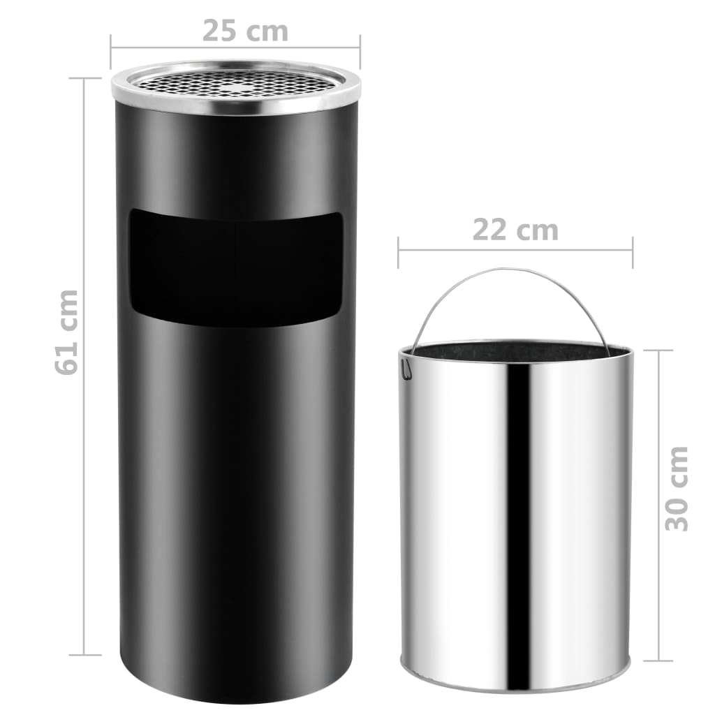 vidaXL Coș de gunoi cu scrumieră, pentru hotel, negru, oțel, 30 L vidaXL Coș de gunoi cu scrumieră, pentru hotel, negru, oțel, 30 L