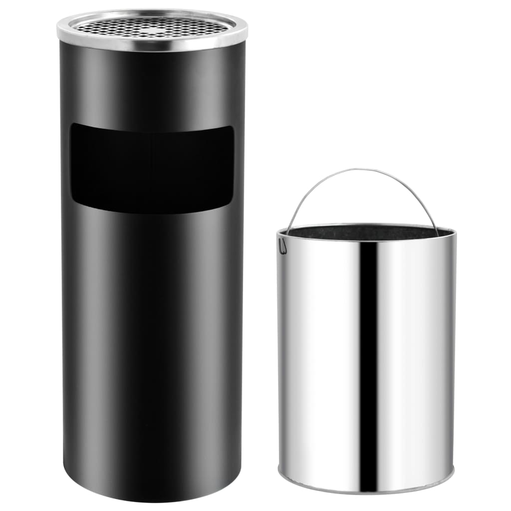 vidaXL Coș de gunoi cu scrumieră, pentru hotel, negru, oțel, 30 L vidaXL Coș de gunoi cu scrumieră, pentru hotel, negru, oțel, 30 L