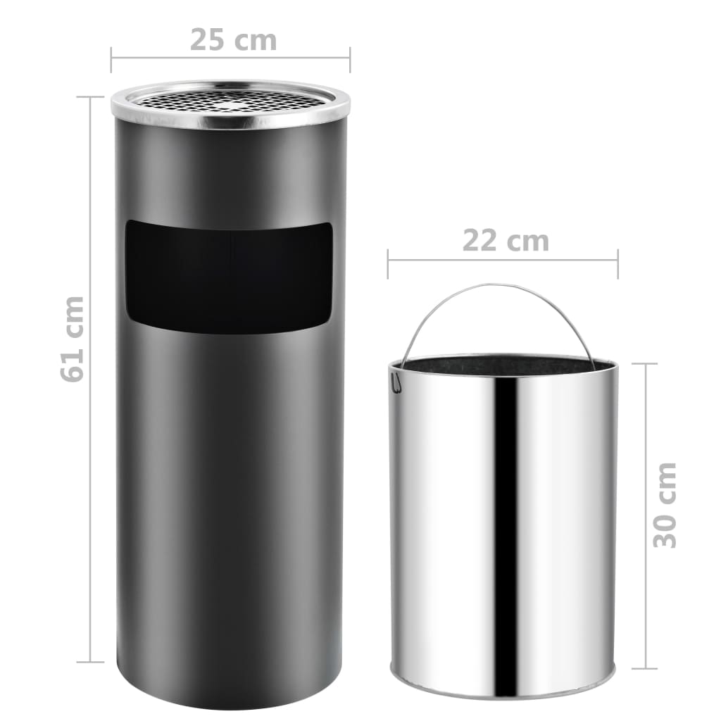 vidaXL Coș de gunoi cu scrumieră, pentru hotel, gri, oțel, 30 L vidaXL Coș de gunoi cu scrumieră, pentru hotel, gri, oțel, 30 L