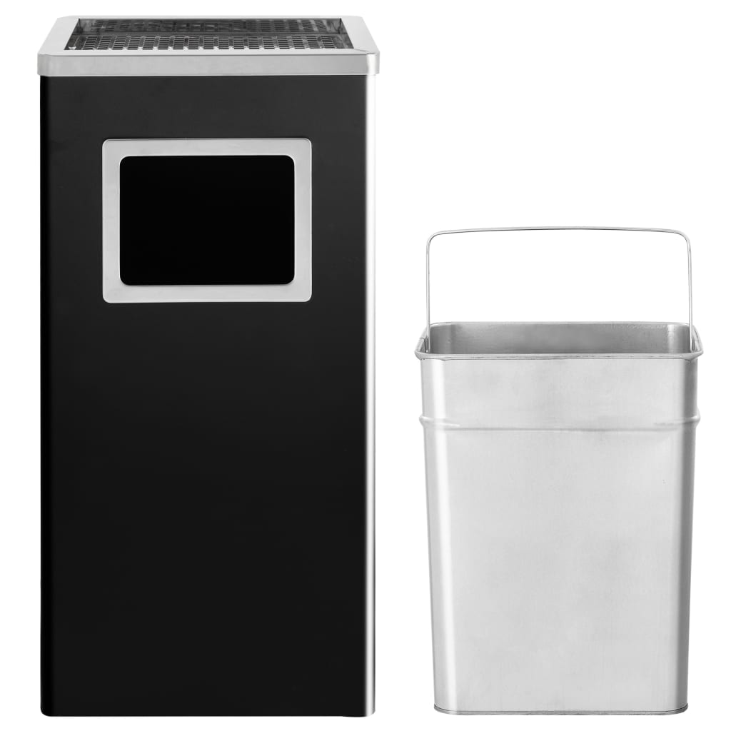 vidaXL Coș de gunoi cu scrumieră, pentru hotel, negru, oțel, 45 L vidaXL Coș de gunoi cu scrumieră, pentru hotel, negru, oțel, 45 L