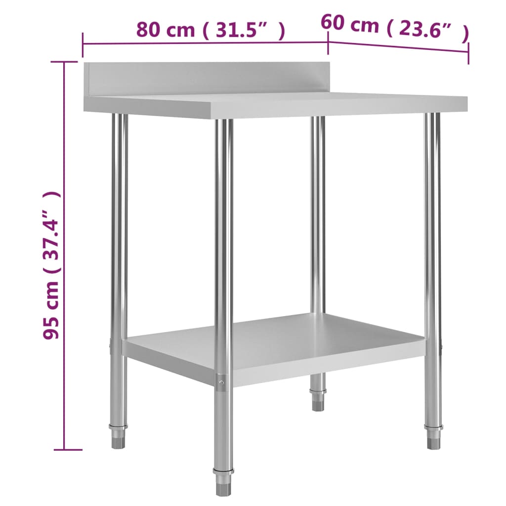 vidaXL Masă de lucru bucătărie bordură antistropire 80x60x93 cm oțel vidaXL Masă de lucru bucătărie bordură antistropire 80x60x93 cm oțel