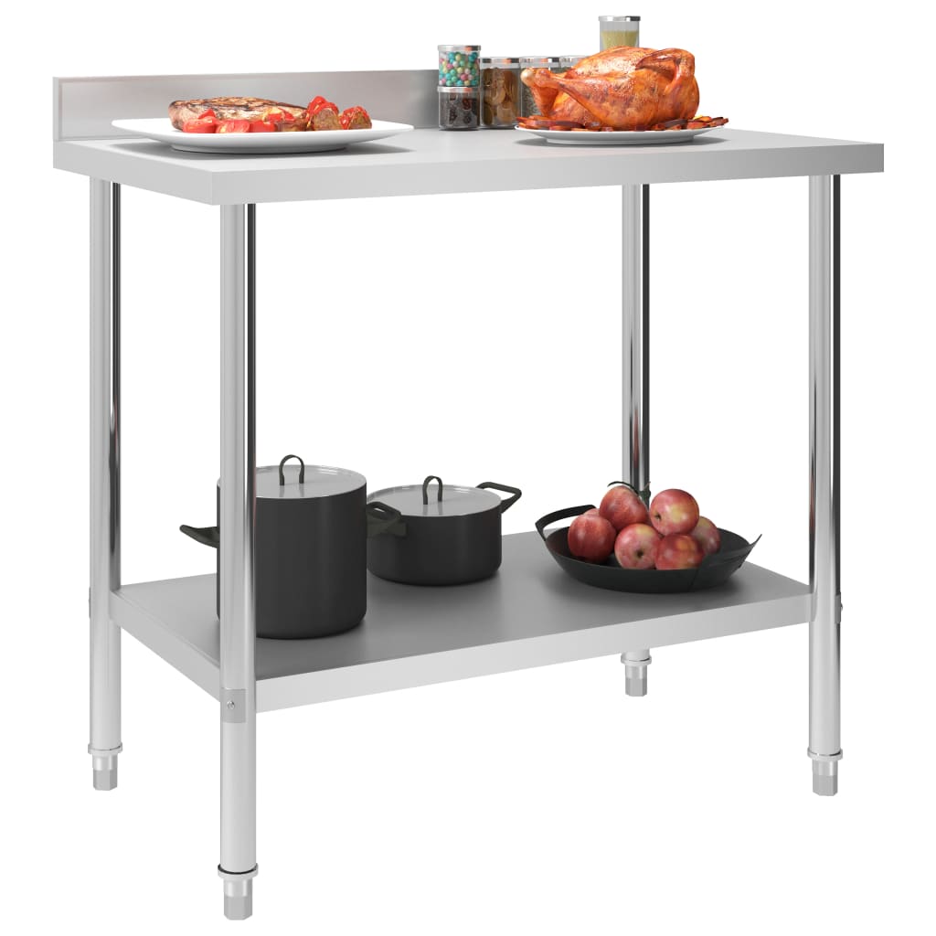 vidaXL Masă de lucru bucătărie cu bordură 100x60x93 cm oțel inoxidabil vidaXL Masă de lucru bucătărie cu bordură 100x60x93 cm oțel inoxidabil