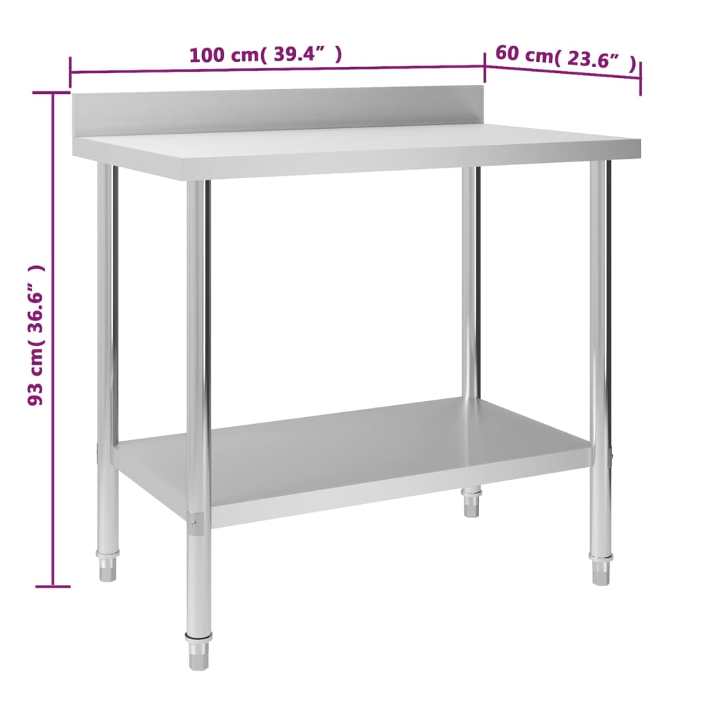 vidaXL Masă de lucru bucătărie cu bordură 100x60x93 cm oțel inoxidabil vidaXL Masă de lucru bucătărie cu bordură 100x60x93 cm oțel inoxidabil