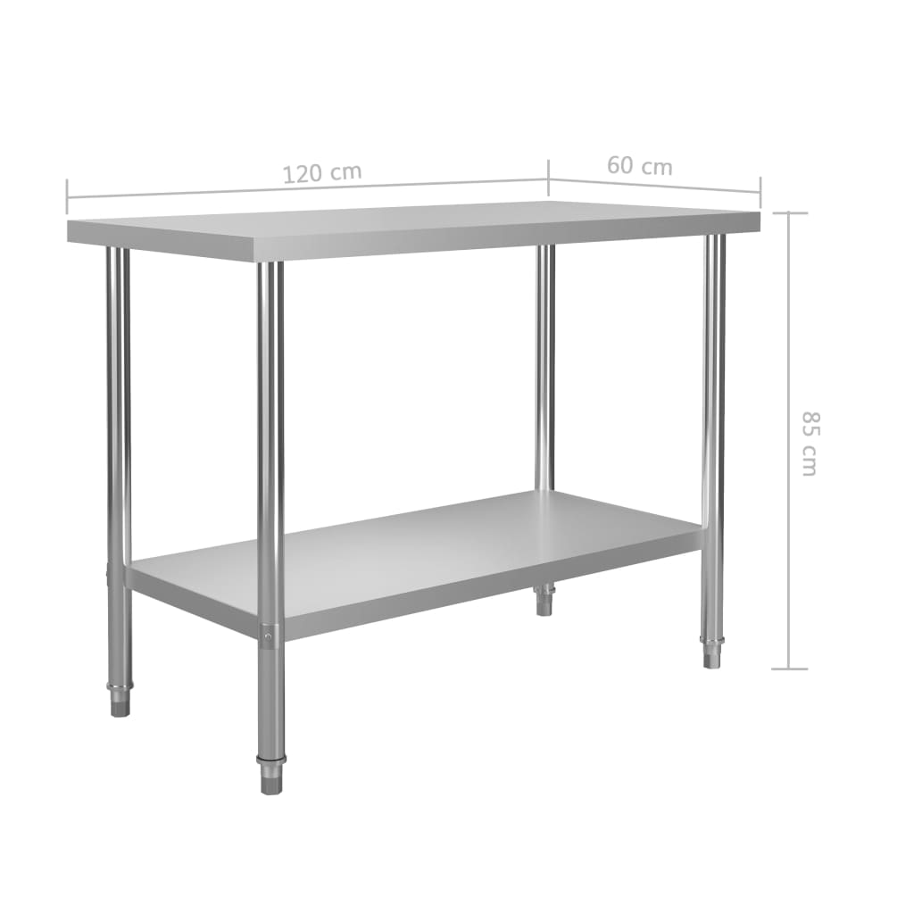 vidaXL Masă de lucru bucătărie, 120 x 60 x 85 cm, oțel inoxidabil vidaXL Masă de lucru bucătărie, 120 x 60 x 85 cm, oțel inoxidabil