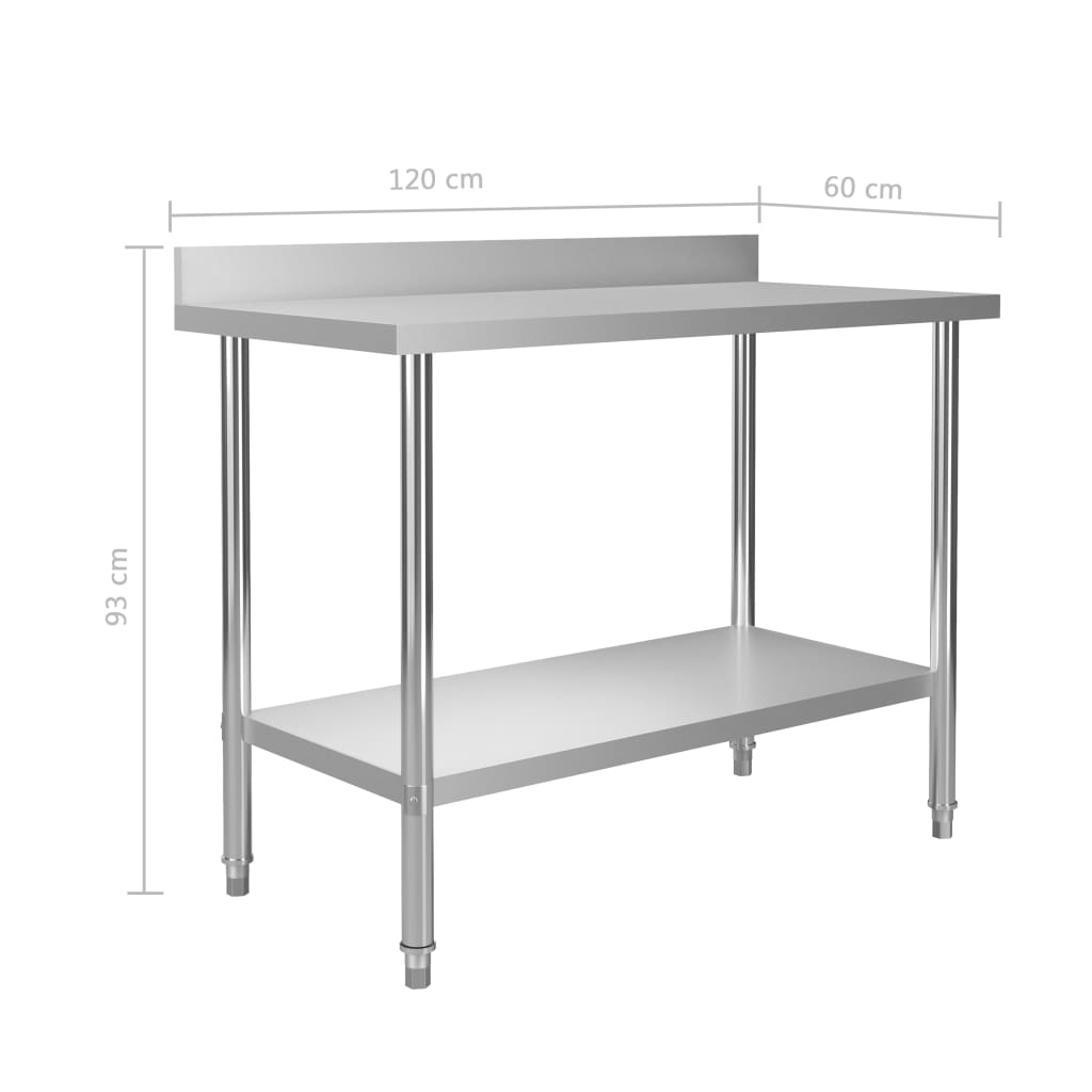 vidaXL Masă de lucru bucătărie bordură antistropire 120x60x93 cm oțel vidaXL Masă de lucru bucătărie bordură antistropire 120x60x93 cm oțel