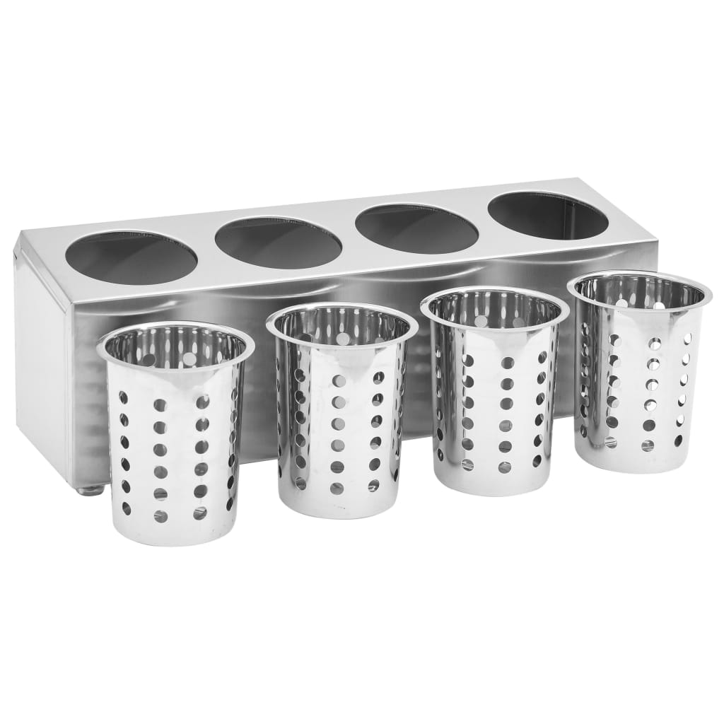 vidaXL Suport de tacâmuri 4 inserții, oțel inoxidabil, dreptunghiular vidaXL Suport de tacâmuri 4 inserții, oțel inoxidabil, dreptunghiular