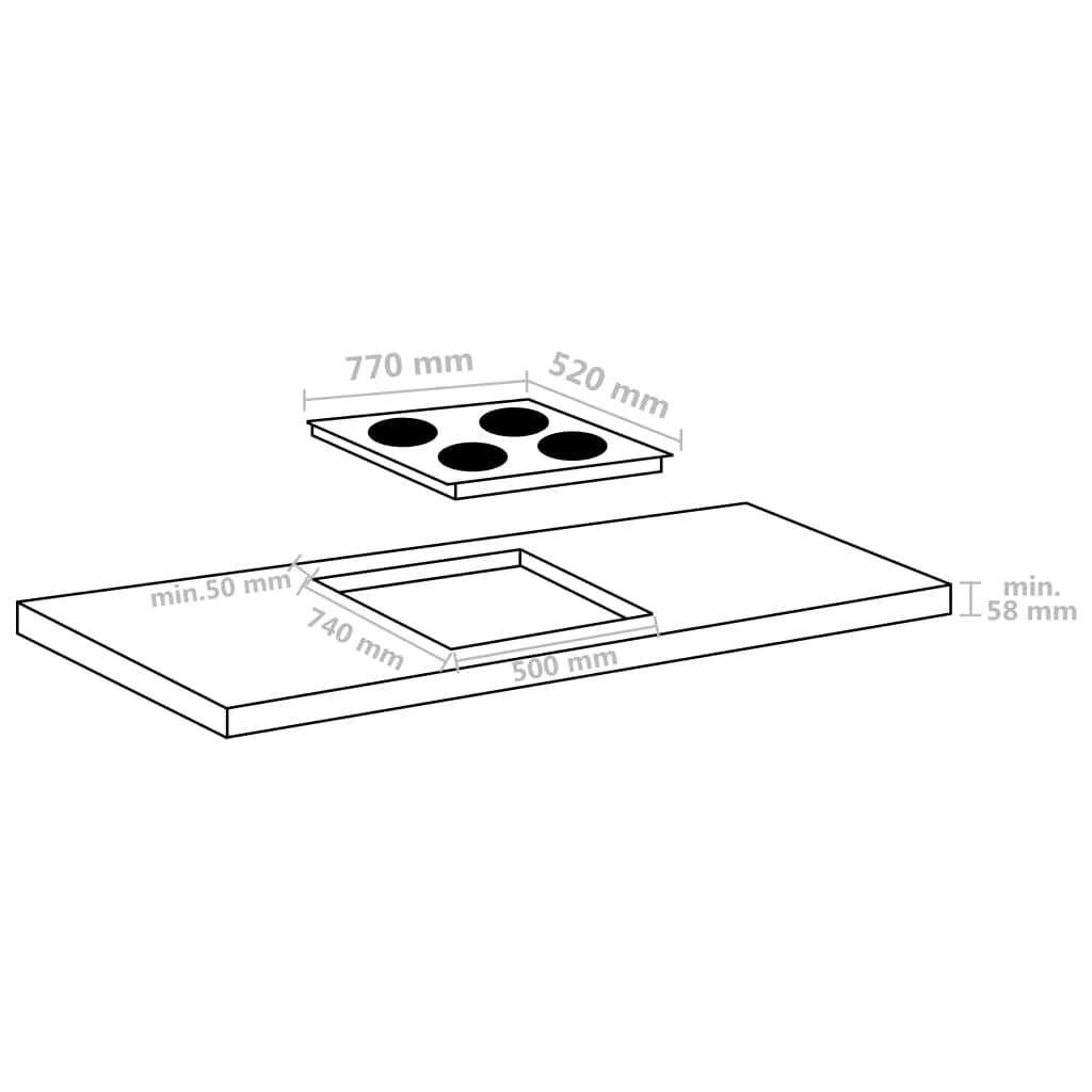 vidaXL Plită inducție 4 arzătoare control tactil, sticlă 77 cm 7000 W