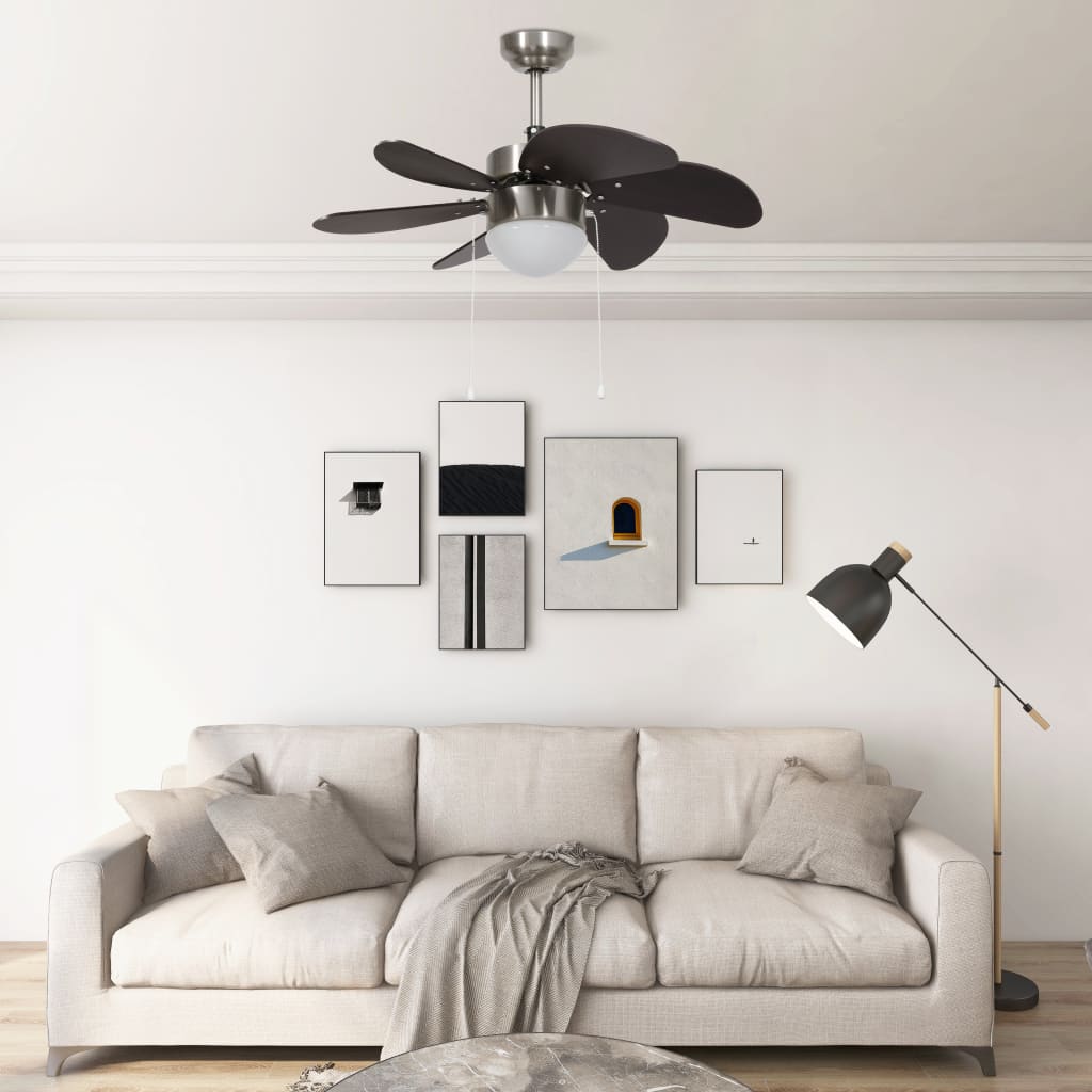 vidaXL Ventilator de tavan cu iluminare, maro închis, 76 cm vidaXL Ventilator de tavan cu iluminare, maro închis, 76 cm