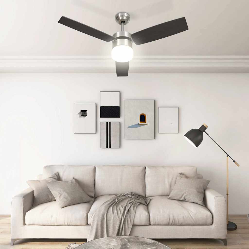 vidaXL Ventilator tavan cu iluminare/telecomandă, maro închis, 108 cm vidaXL Ventilator tavan cu iluminare/telecomandă, maro închis, 108 cm