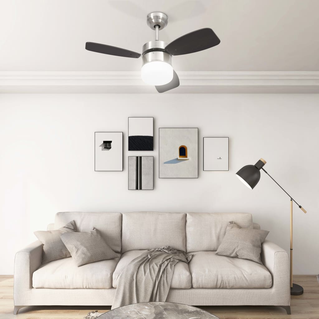 vidaXL Ventilator tavan cu iluminare/telecomandă, maro închis, 76 cm vidaXL Ventilator tavan cu iluminare/telecomandă, maro închis, 76 cm