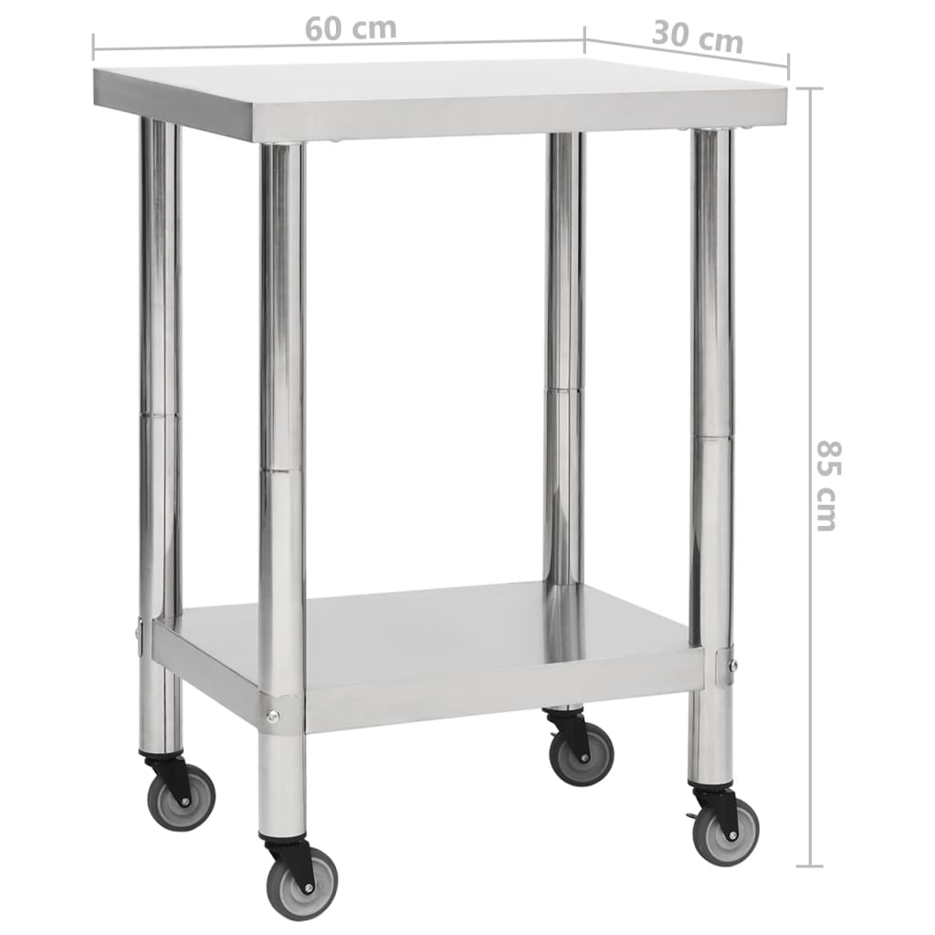 vidaXL Masă de lucru bucătărie cu roți, 60x30x85 cm, oțel inoxidabil vidaXL Masă de lucru bucătărie cu roți, 60x30x85 cm, oțel inoxidabil