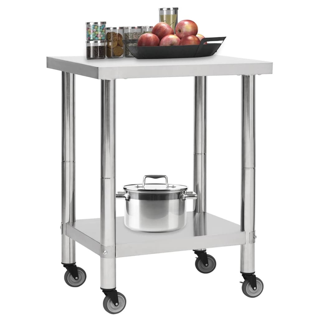vidaXL Masă de lucru bucătărie cu roți, 80x30x85 cm, oțel inoxidabil vidaXL Masă de lucru bucătărie cu roți, 80x30x85 cm, oțel inoxidabil