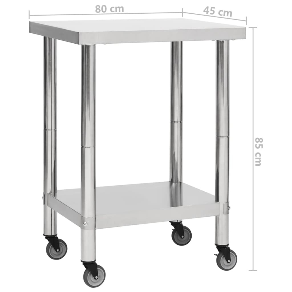 vidaXL Masă de lucru bucătărie cu roți, 80x45x85 cm, oțel inoxidabil vidaXL Masă de lucru bucătărie cu roți, 80x45x85 cm, oțel inoxidabil