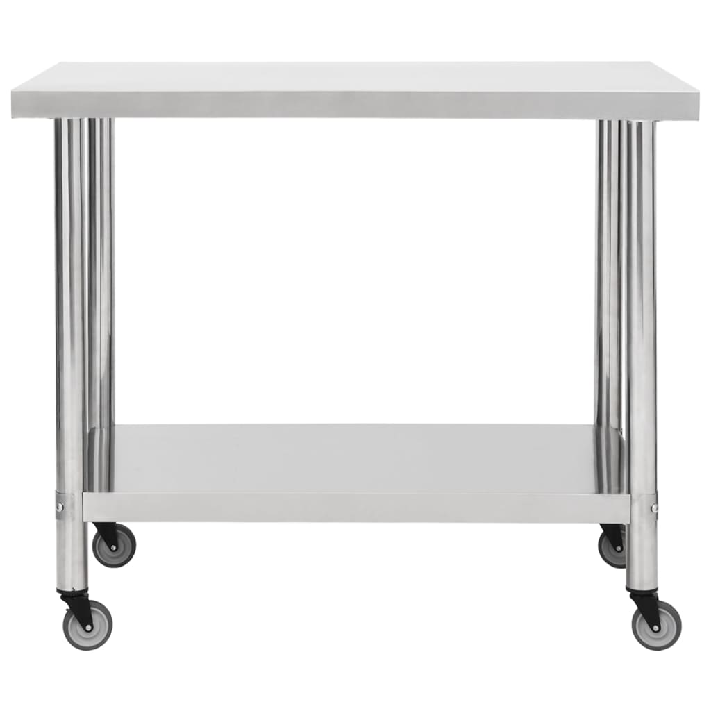 vidaXL Masă de lucru bucătărie cu roți, 100x45x85 cm, oțel inoxidabil vidaXL Masă de lucru bucătărie cu roți, 100x45x85 cm, oțel inoxidabil