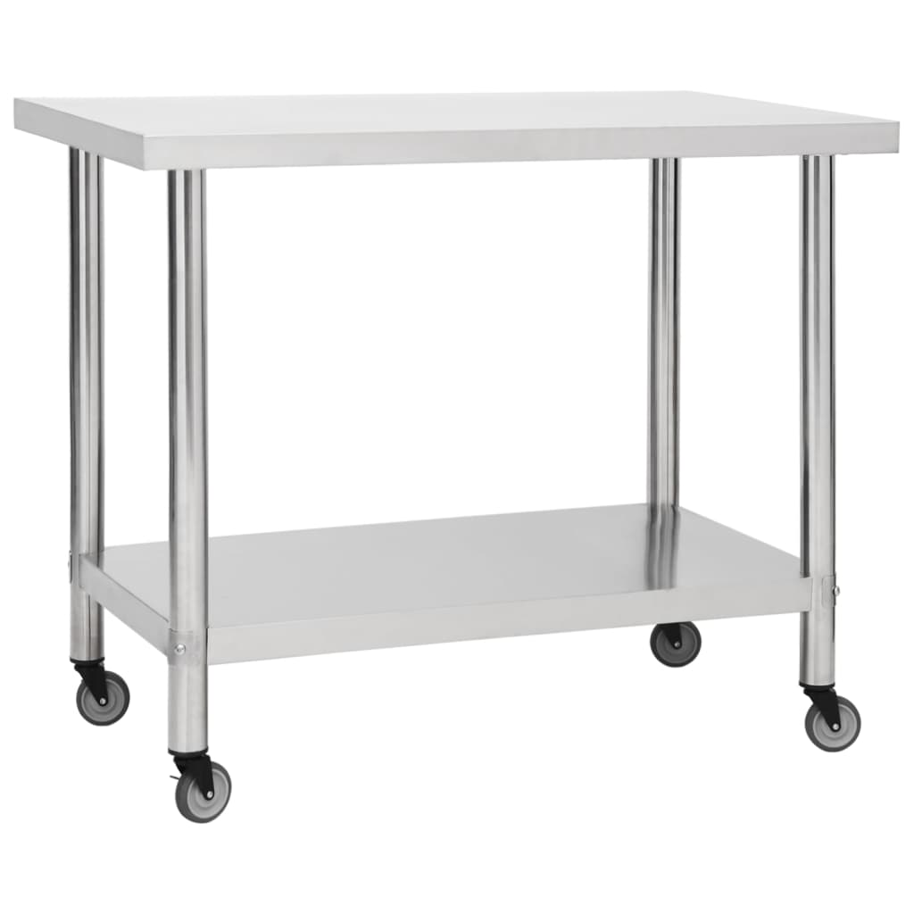 vidaXL Masă de lucru bucătărie cu roți, 100x60x85 cm, oțel inoxidabil vidaXL Masă de lucru bucătărie cu roți, 100x60x85 cm, oțel inoxidabil