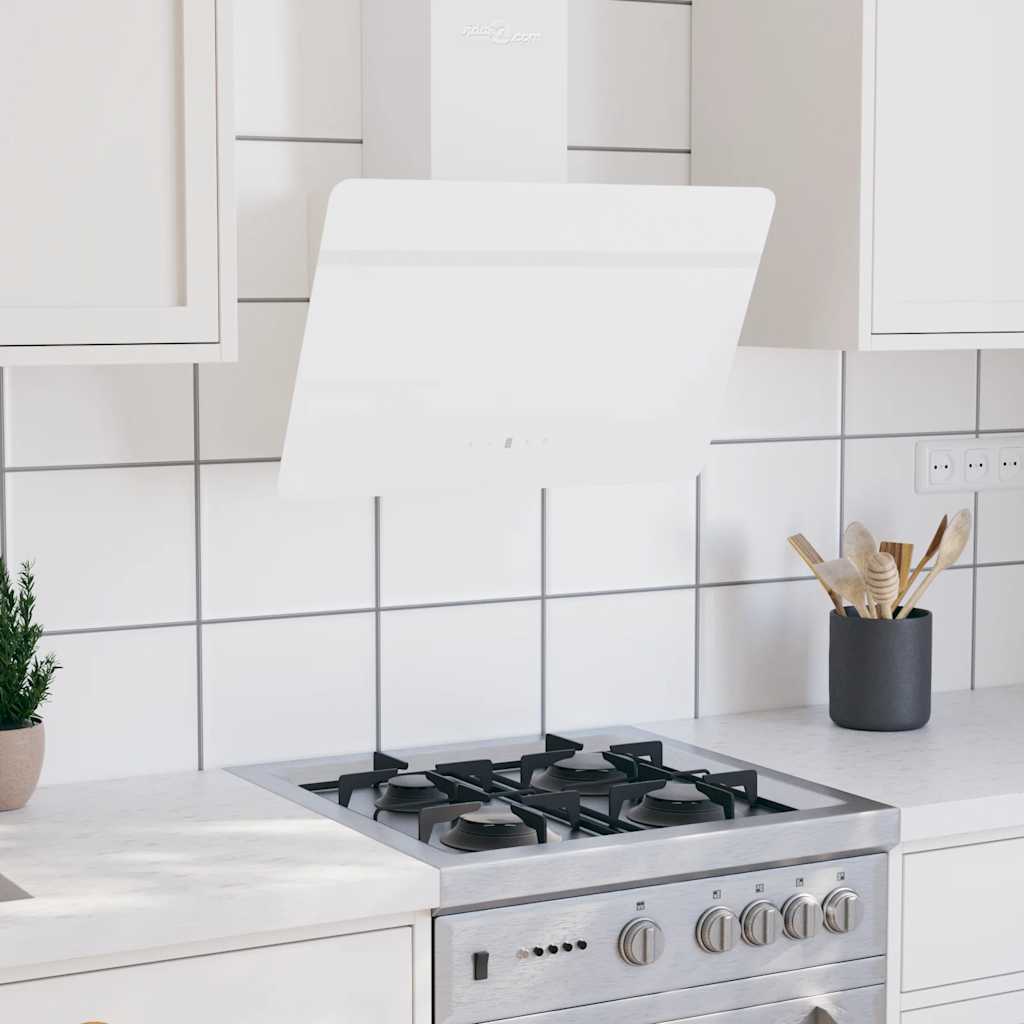 vidaXL Hotă de perete, alb, 60 cm, oțel și sticlă securizată vidaXL Hotă de perete, alb, 60 cm, oțel și sticlă securizată