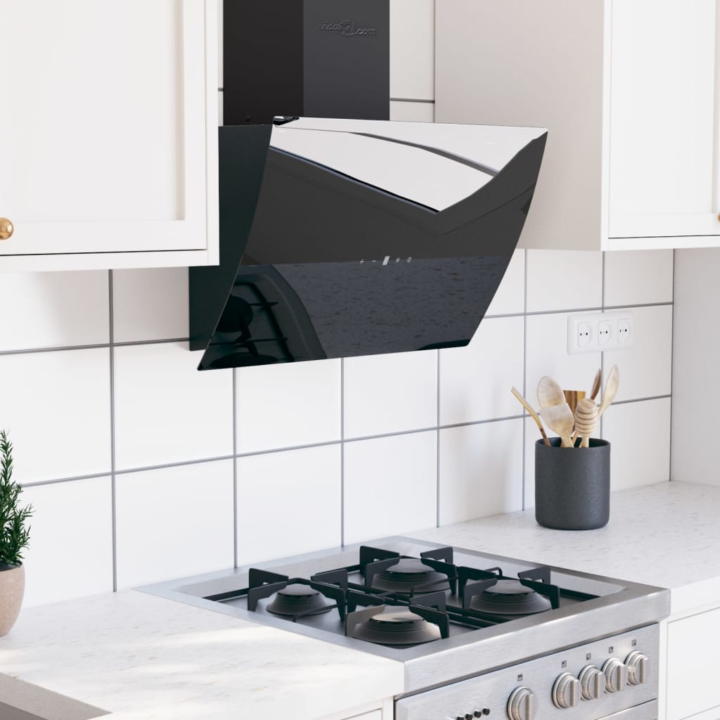 vidaXL Hotă de perete negru 60 cm oțel și sticlă securizată vidaXL Hotă de perete negru 60 cm oțel și sticlă securizată