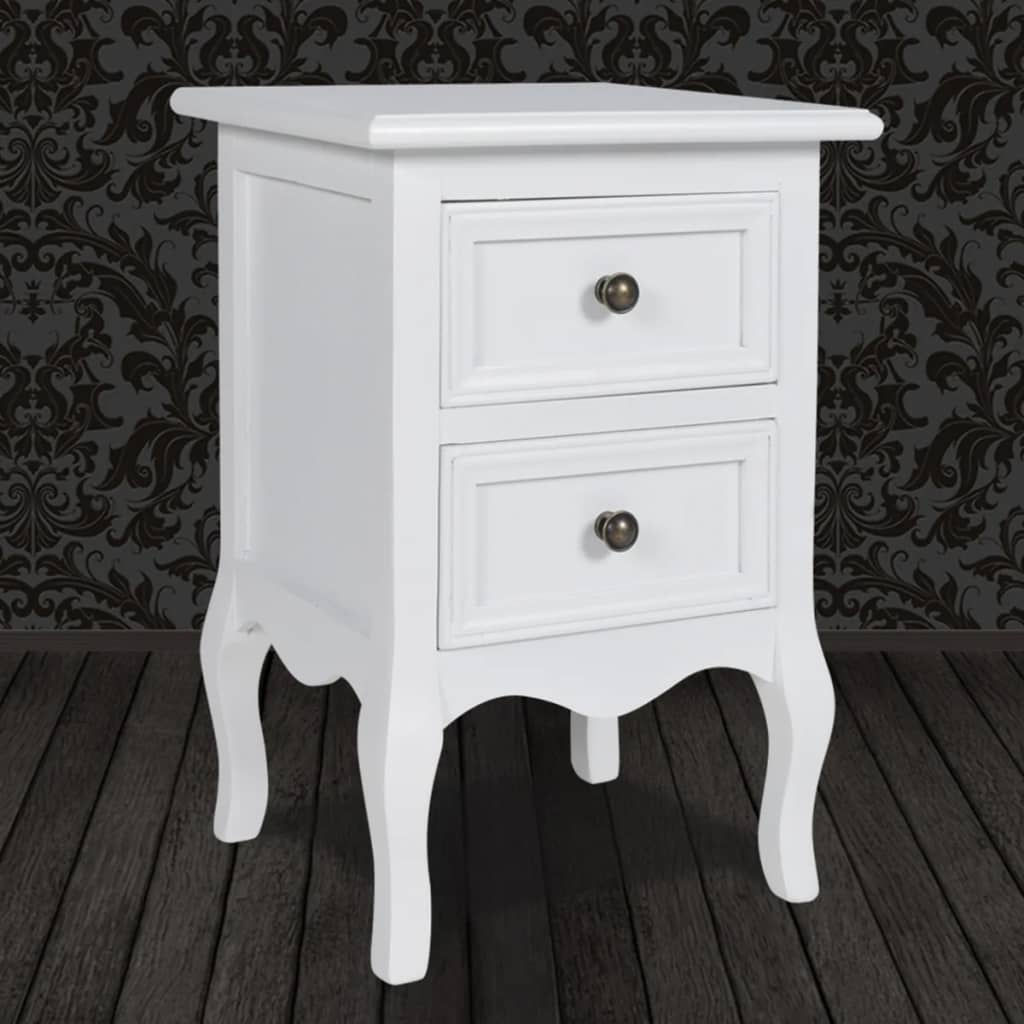 vidaXL Noptieră cu 2 sertare, MDF, alb vidaXL Noptieră cu 2 sertare, MDF, alb