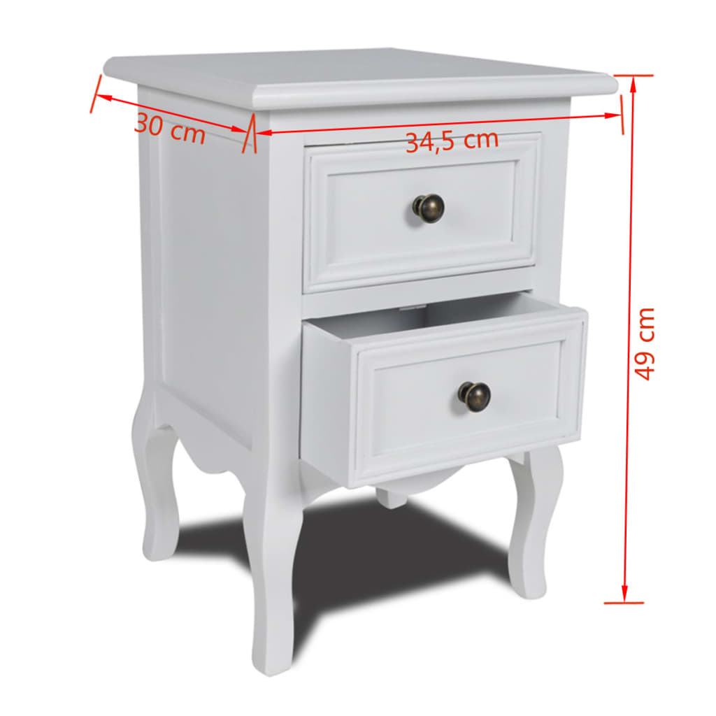 vidaXL Noptieră cu 2 sertare, MDF, alb vidaXL Noptieră cu 2 sertare, MDF, alb
