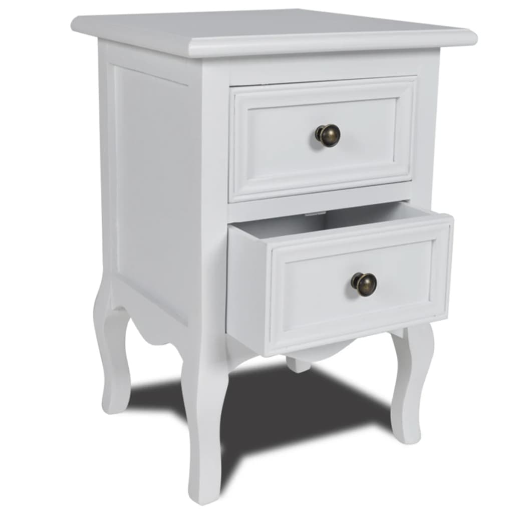 vidaXL Noptieră cu 2 sertare, MDF, alb vidaXL Noptieră cu 2 sertare, MDF, alb