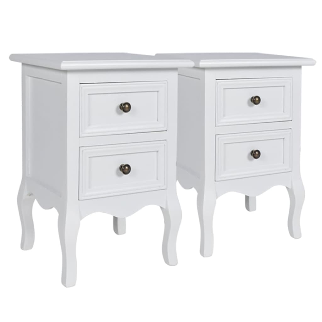vidaXL Noptiere cu 2 sertare, 2 buc., alb, MDF