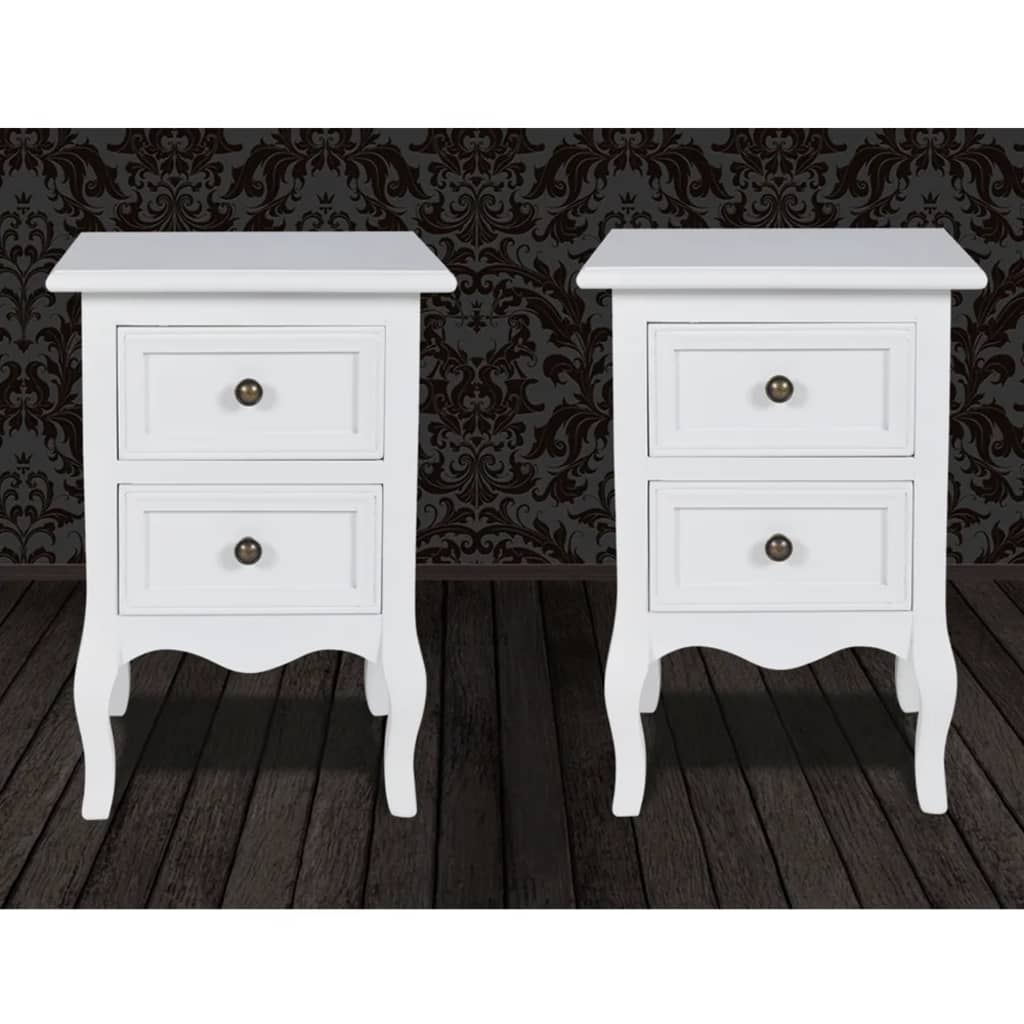 vidaXL Noptiere cu 2 sertare, 2 buc., alb, MDF