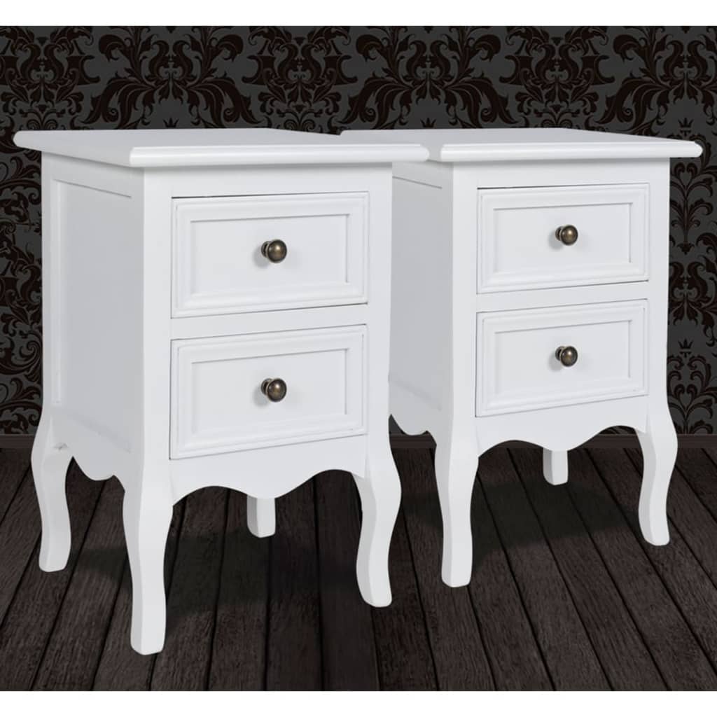 vidaXL Noptiere cu 2 sertare, 2 buc., alb, MDF