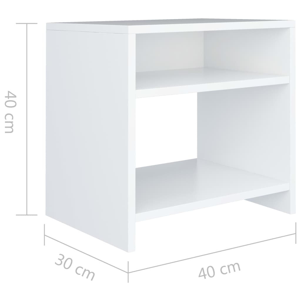 vidaXL Noptiere, 2 buc., alb, 40x30x40 cm, lemn prelucrat