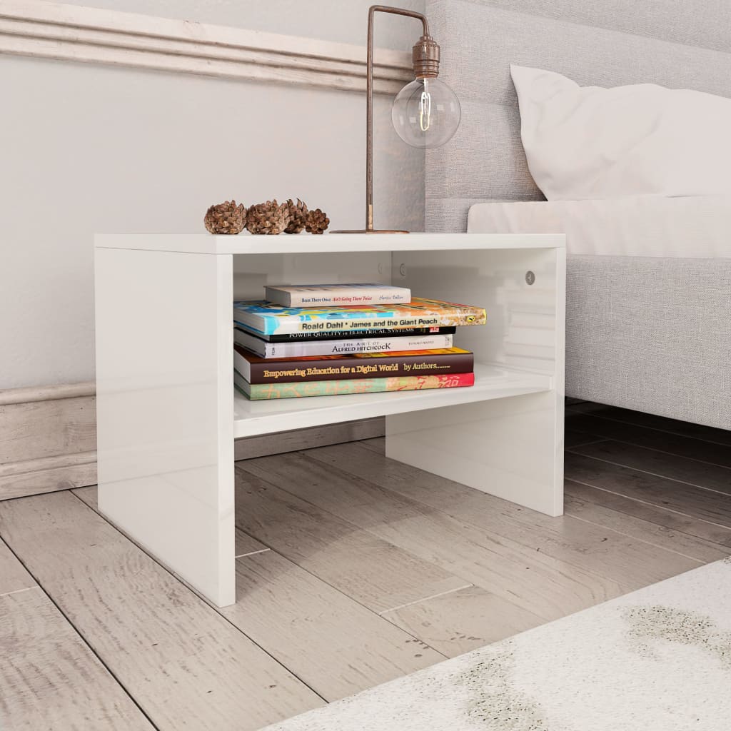 vidaXL Noptiere, 2 buc., alb extralucios, 40x30x30 cm, lemn prelucrat vidaXL Noptiere, 2 buc., alb extralucios, 40x30x30 cm, lemn prelucrat