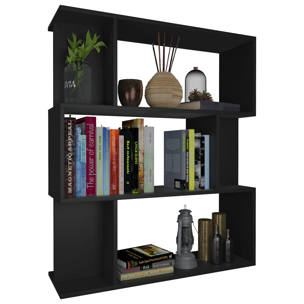 vidaXL Bibliotecă/Separator cameră, negru, 80x24x96 cm, lemn prelucrat