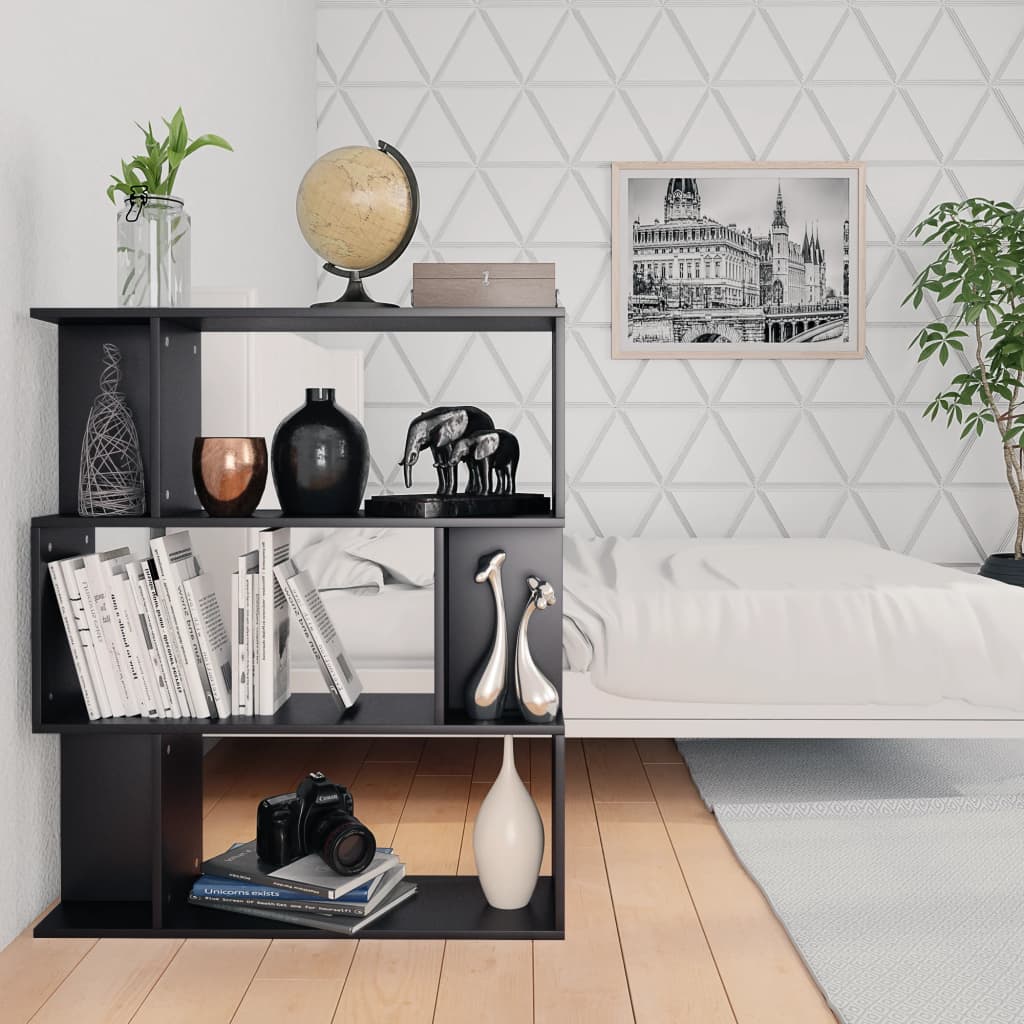 vidaXL Bibliotecă/Separator cameră, negru, 80x24x96 cm, lemn prelucrat