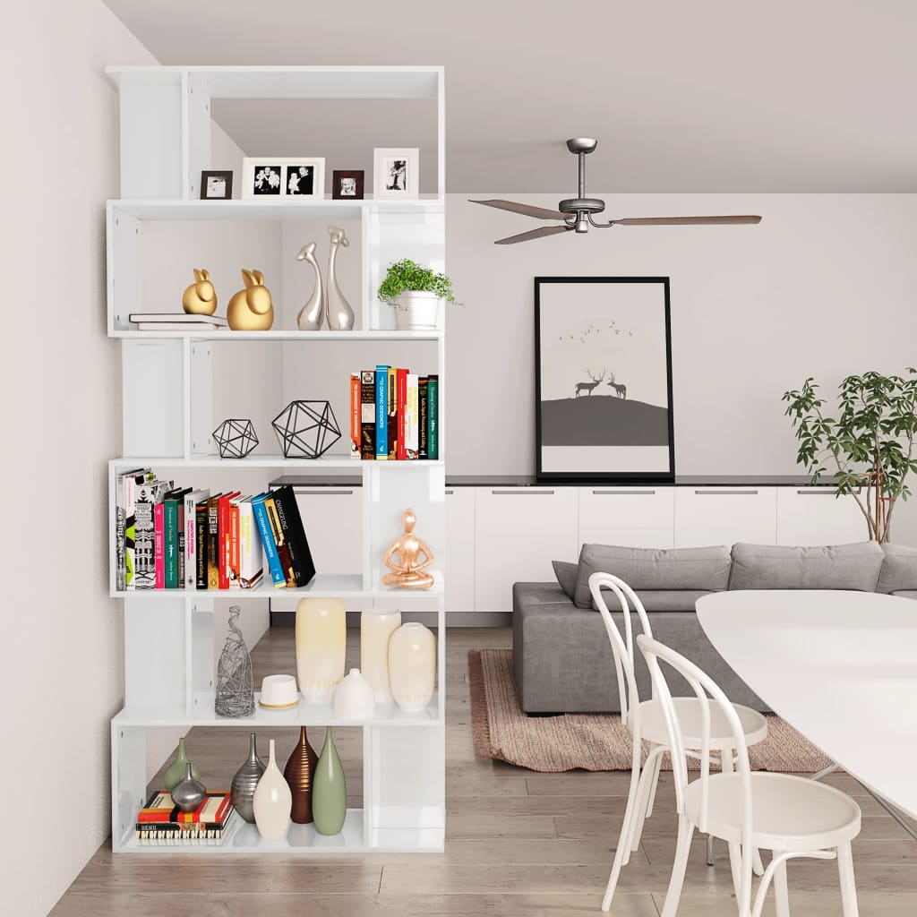 vidaXL Bibliotecă/Separator cameră, alb extralucios, 80x24x192 cm, PAL