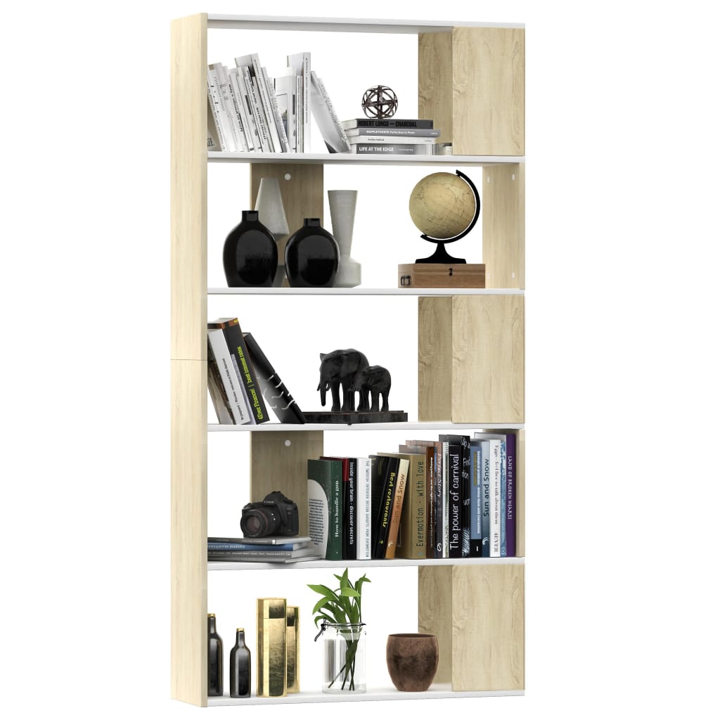vidaXL Bibliotecă/Separator cameră alb&stejar sonoma 80x24x159 cm PAL