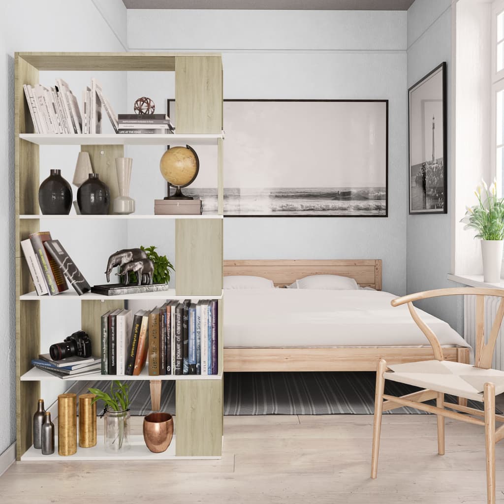 vidaXL Bibliotecă/Separator cameră alb&stejar sonoma 80x24x159 cm PAL