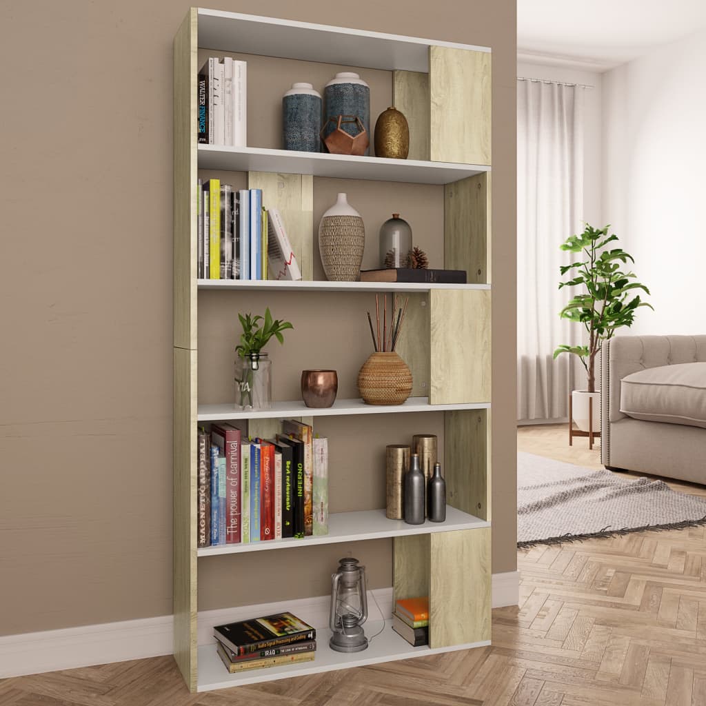 vidaXL Bibliotecă/Separator cameră alb&stejar sonoma 80x24x159 cm PAL