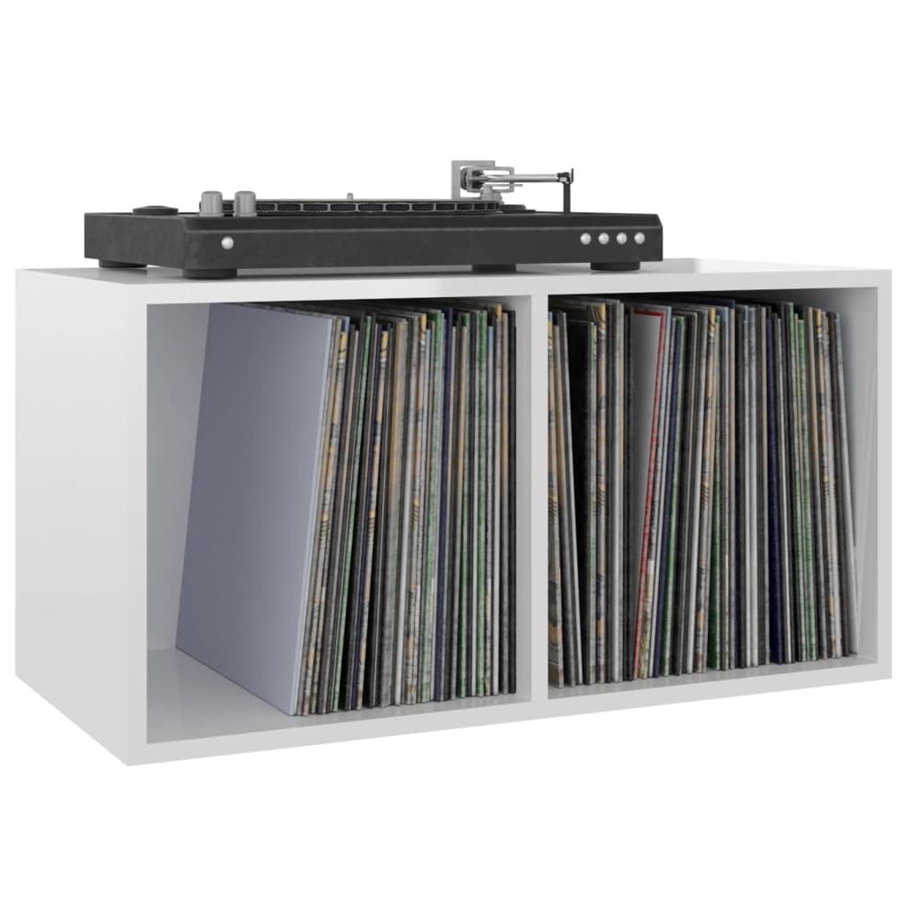 vidaXL Cutie de depozitare viniluri, alb extralucios, 71x34x36 cm lemn vidaXL Cutie de depozitare viniluri, alb extralucios, 71x34x36 cm lemn