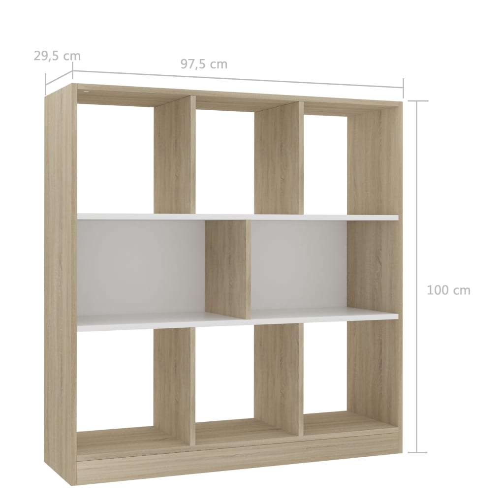 vidaXL Bibliotecă, alb/stejar sonoma, 97,5x29,5x100 cm, lemn prelucrat vidaXL Bibliotecă, alb/stejar sonoma, 97,5x29,5x100 cm, lemn prelucrat