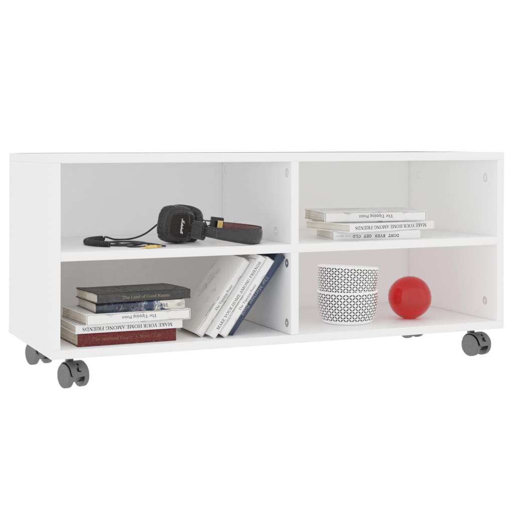 vidaXL Dulap TV cu rotile, alb, 90x35x35, lemn prelucrat vidaXL Dulap TV cu rotile, alb, 90x35x35, lemn prelucrat